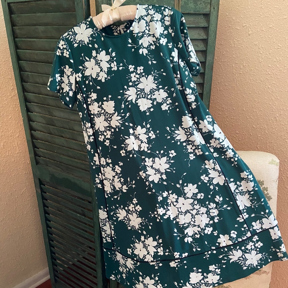 NWT J.Jill Wearever Dress, XS, Emerald/White